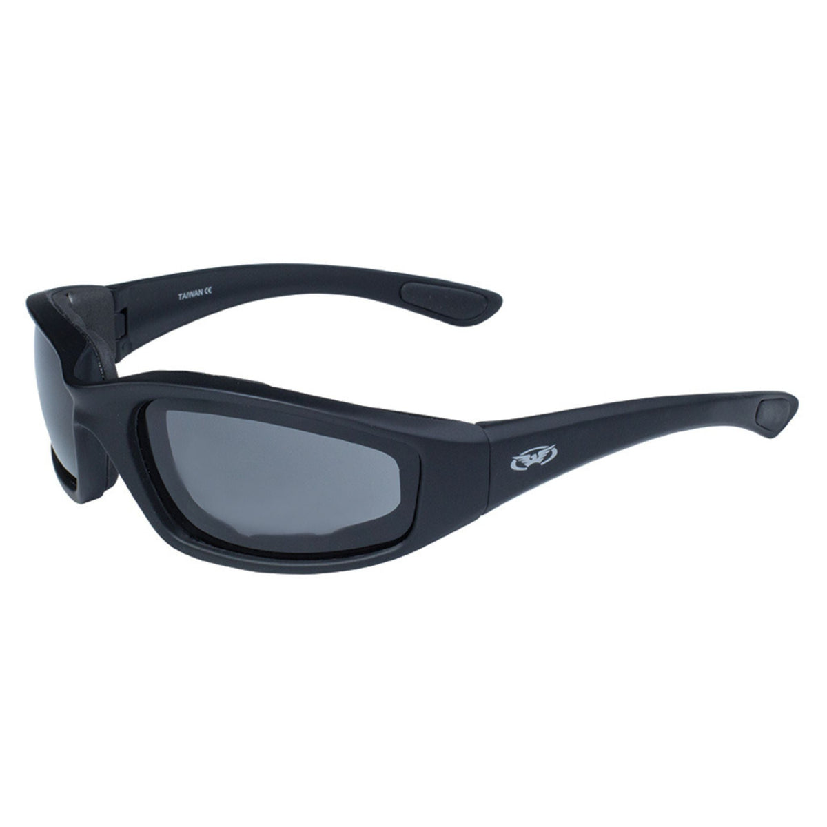 Lunettes de soleil de moto rembourrées Global Vision Kickback. Lunettes de conduite noir mat au toucher doux