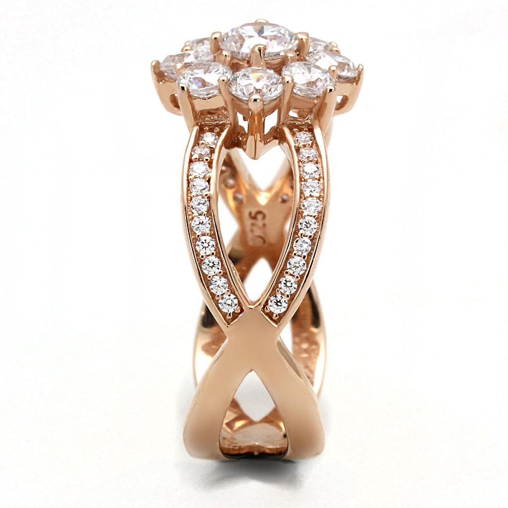 TS586 - Rose Gold 925 Sterling Silver Ring with AAA Grade CZ  in Clear Turquoise Tiger