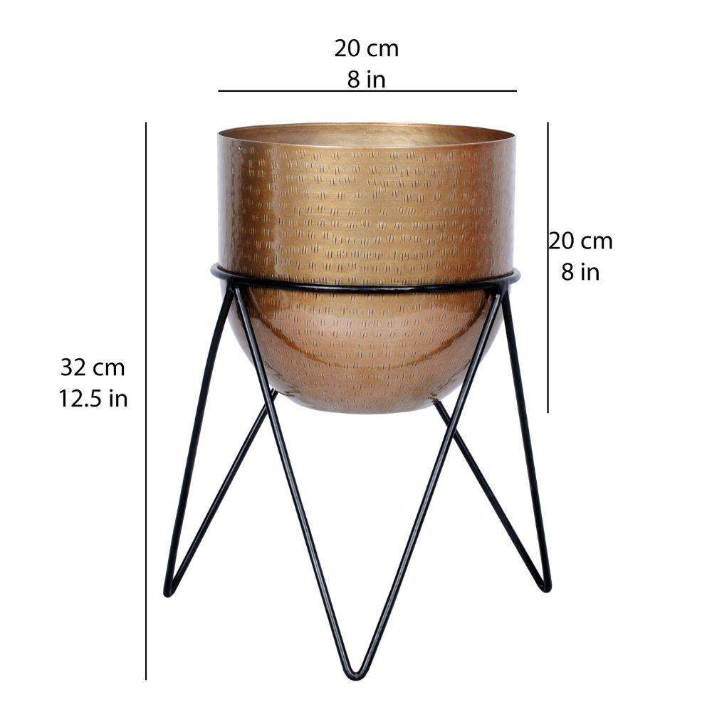 Teresa - Brass Mid-Century Planter With Black Metal Stand