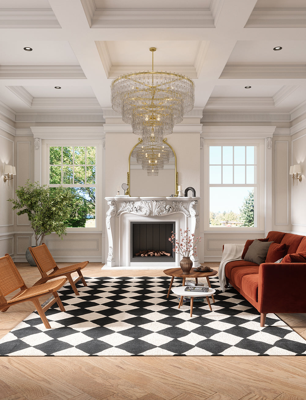 Trestres Checkered Black & Ivory Rug