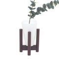 Vase - White Bamboo Mid-Century Tabletop Planter On Wood Stand