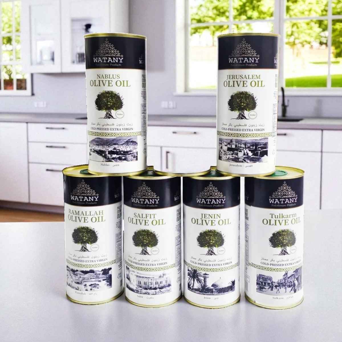 Olive Oil Set – Taste of Palestine by WATANY (6 x 1 L Regional Sampler)