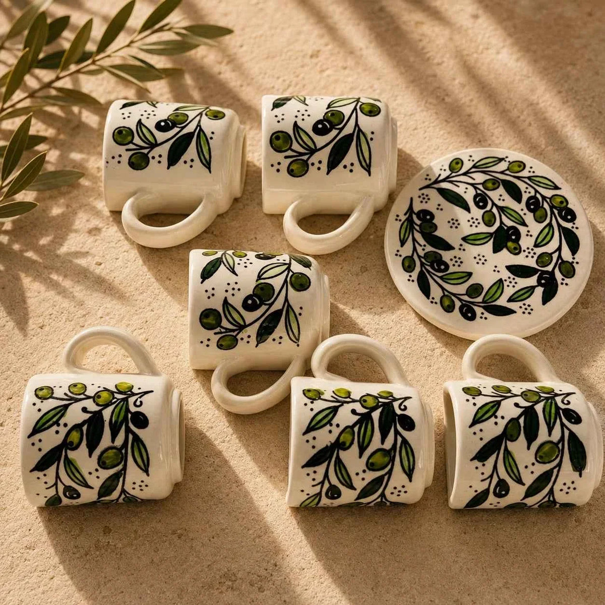 Handmade Ceramic Coffee Cup Set – 6 Espresso Cups & Saucers