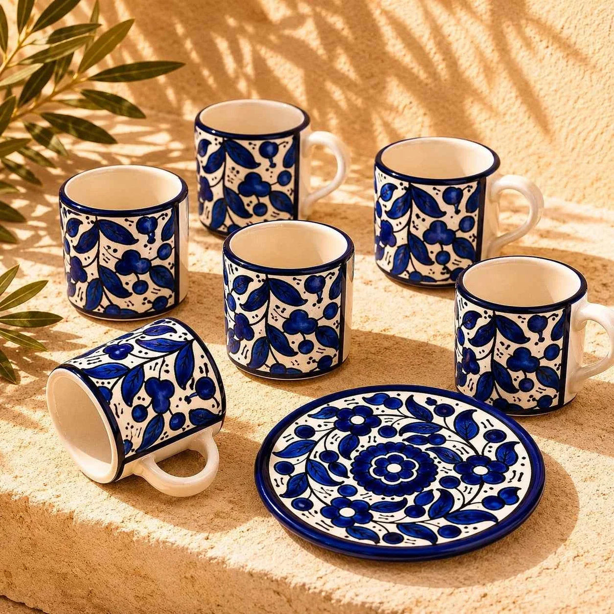 Handmade Ceramic Coffee Cup Set – 6 Espresso Cups & Saucers