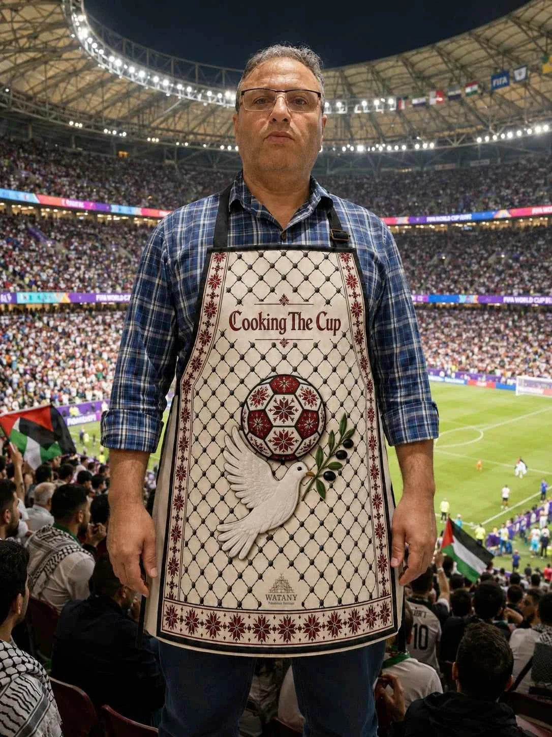 Palestinian Tatreez Apron – Cooking the Cup Football Kitchen Apron - Large