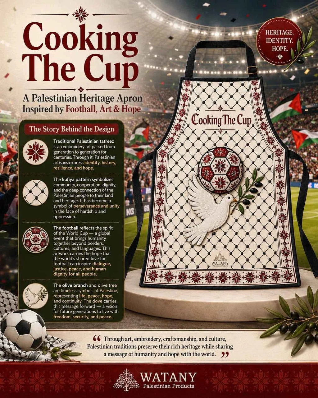 Palestinian Tatreez Apron – Cooking the Cup Football Kitchen Apron - Large