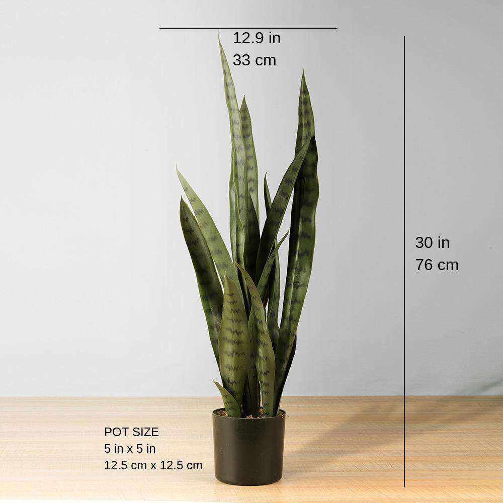 Zoro Artificial Snake Sansevieria Dark Green Potted Plant 30''
