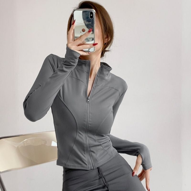 Damen-Workoutjacke mit langen Ärmeln und Reißverschluss – figurbetontes Yoga- & Fitness-Oberteil