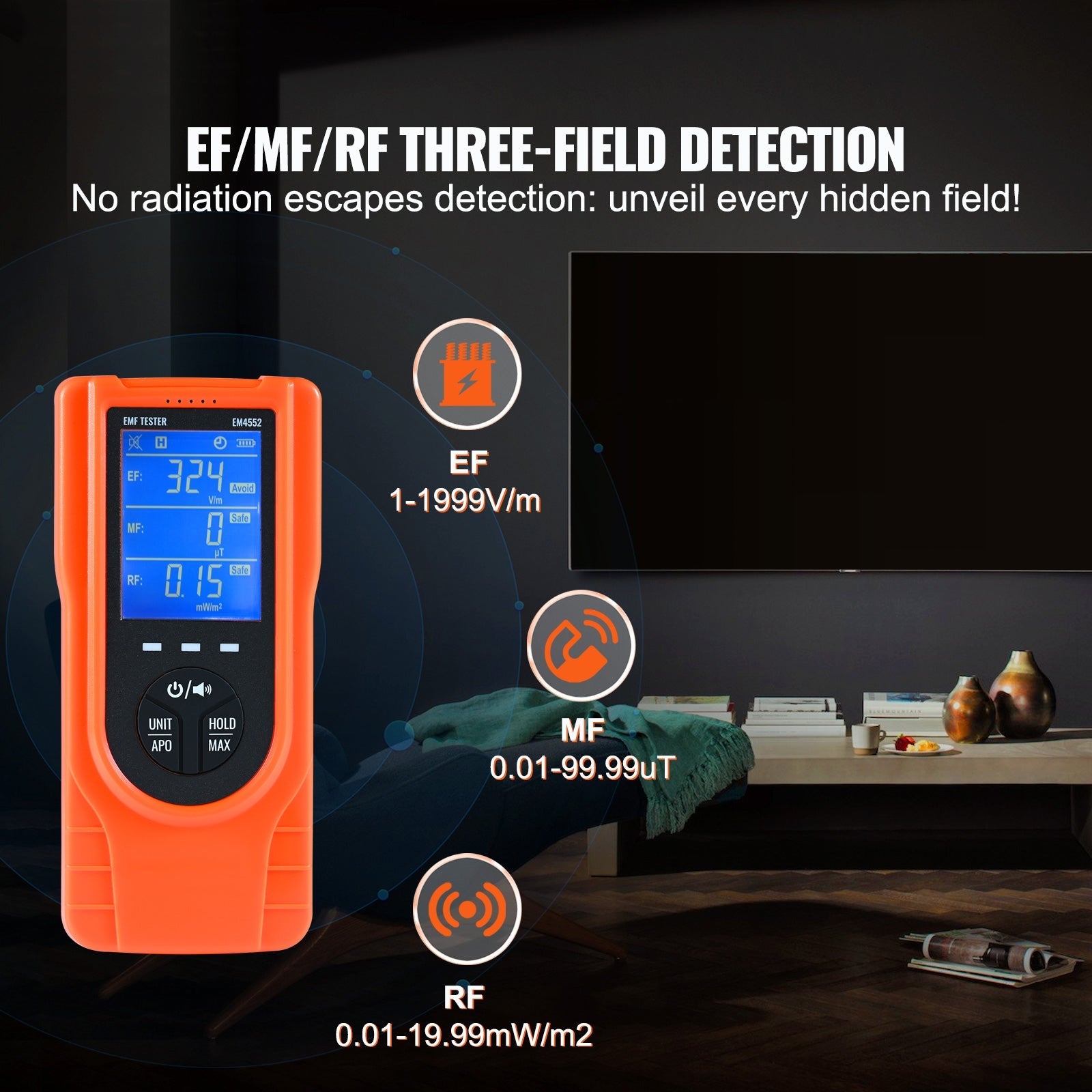 VEVOR  EMF Meter, 5Hz  3.5GHz, Handheld Rechargeable Electromagnetic Green Sir Loin