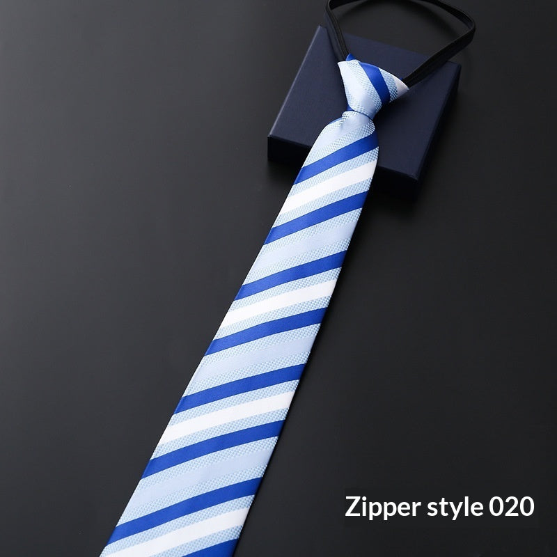 Corbata de cremallera formal para hombre con rayas azules