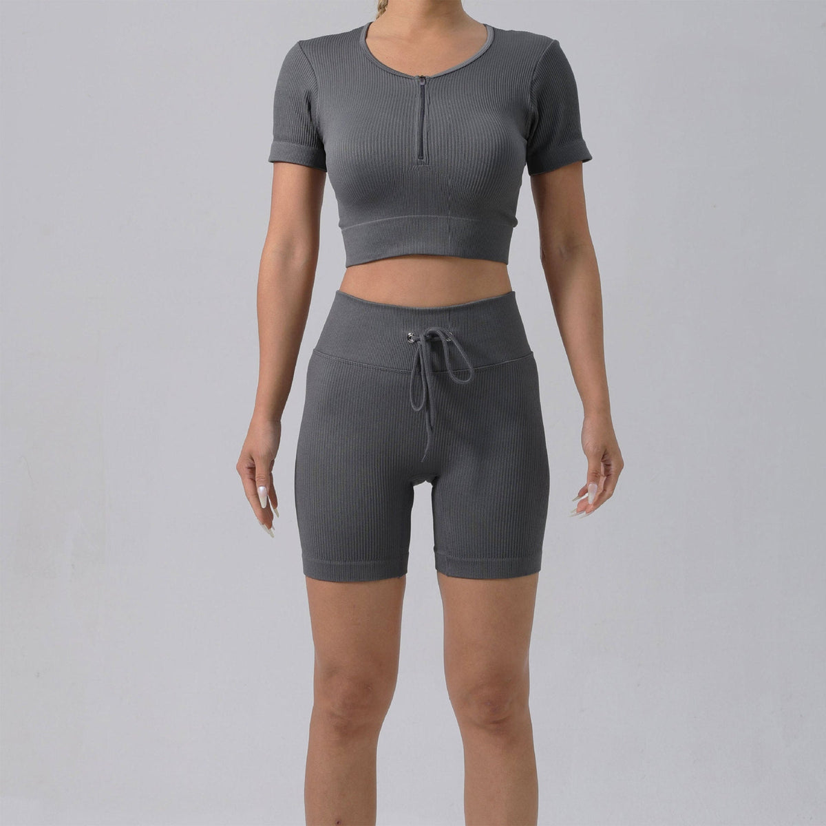 Gepolstertes Lauf-BH- & Yoga-Outfit-Set – Schnelltrocknende gerippte Sportbekleidung für Damen