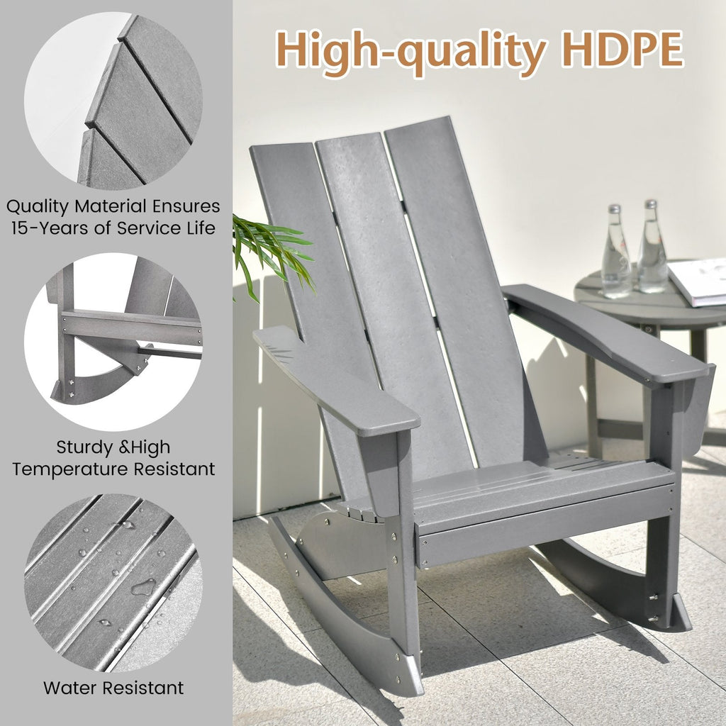 Fauteuil à bascule Adirondack à dossier incurvé pour balcon - gris