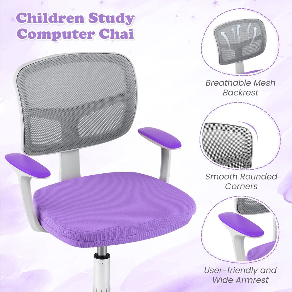 Chaise de bureau réglable avec roulettes à frein automatique pour enfants - Violet