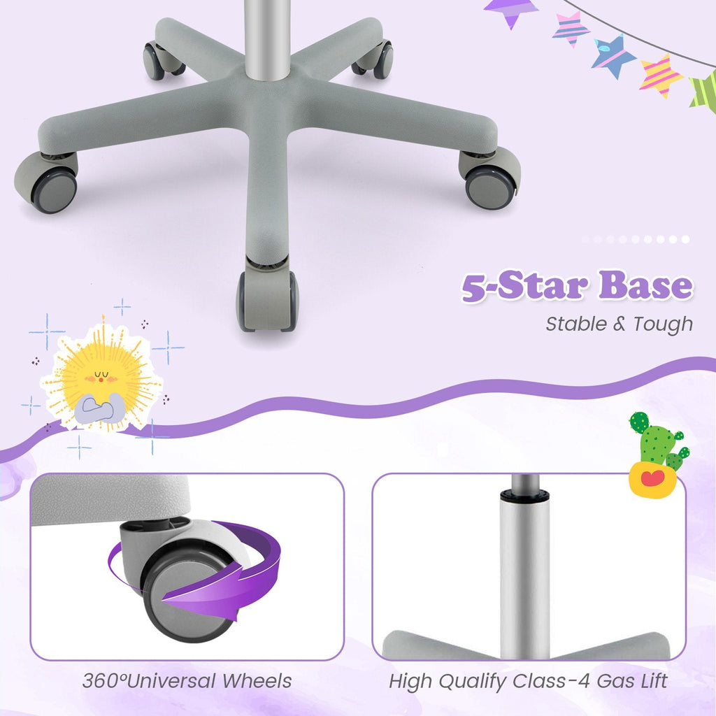 Chaise de bureau réglable avec roulettes à frein automatique pour enfants - Violet