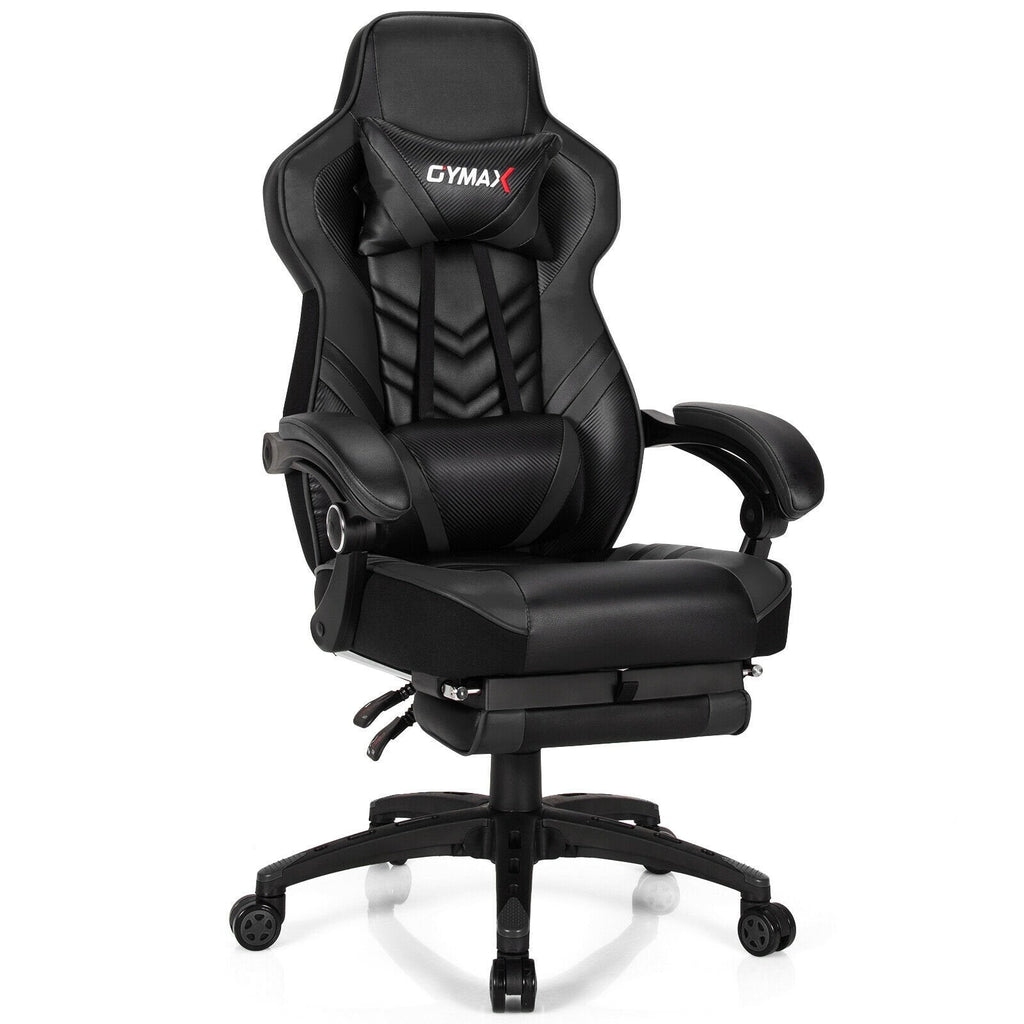 Silla gamer ajustable con reposapiés para oficina en casa - Negro