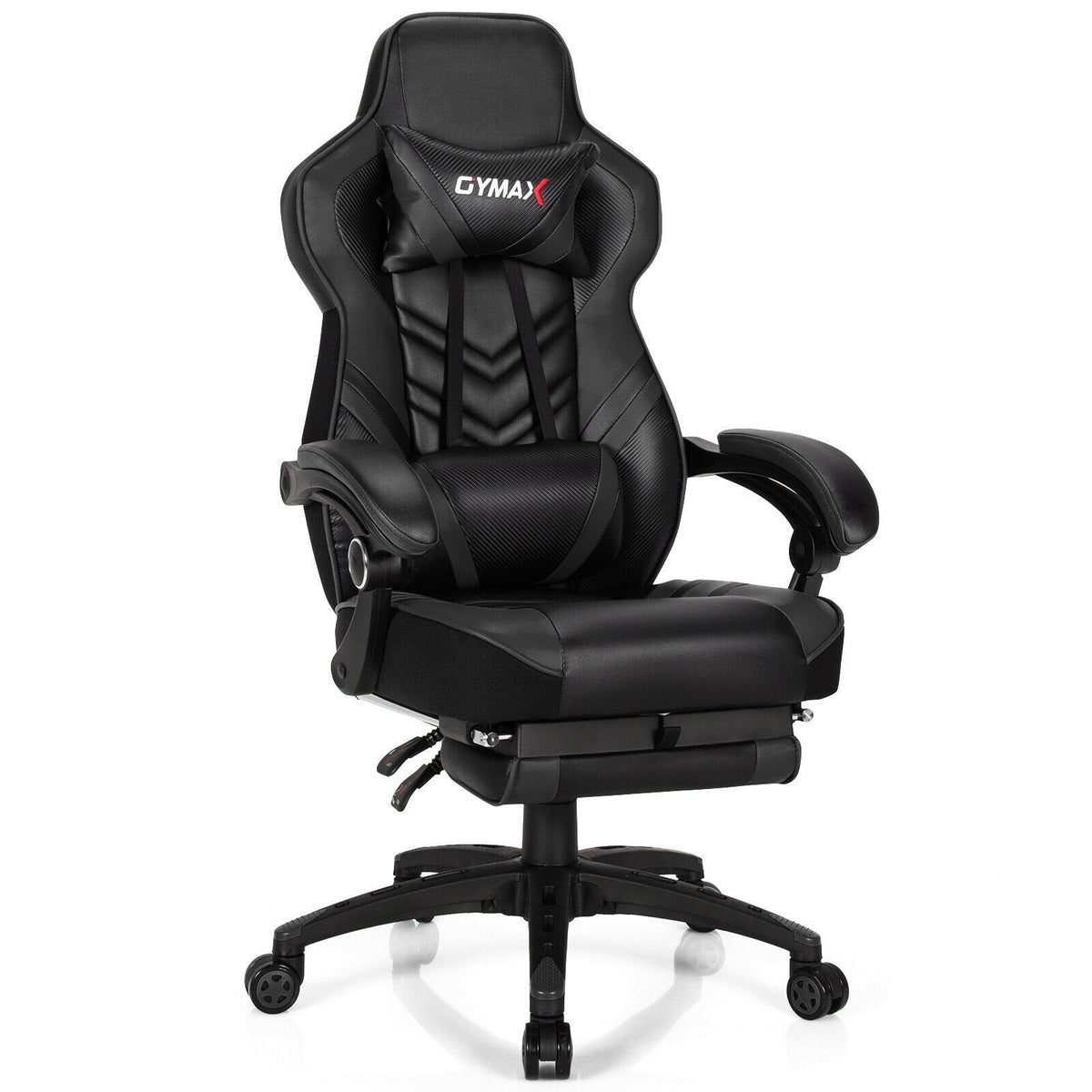 Silla gamer ajustable con reposapiés para oficina en casa - Negro
