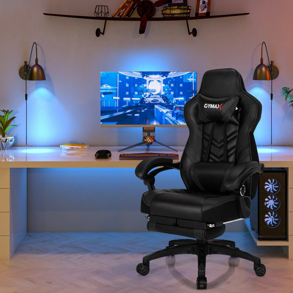 Silla gamer ajustable con reposapiés para oficina en casa - Negro