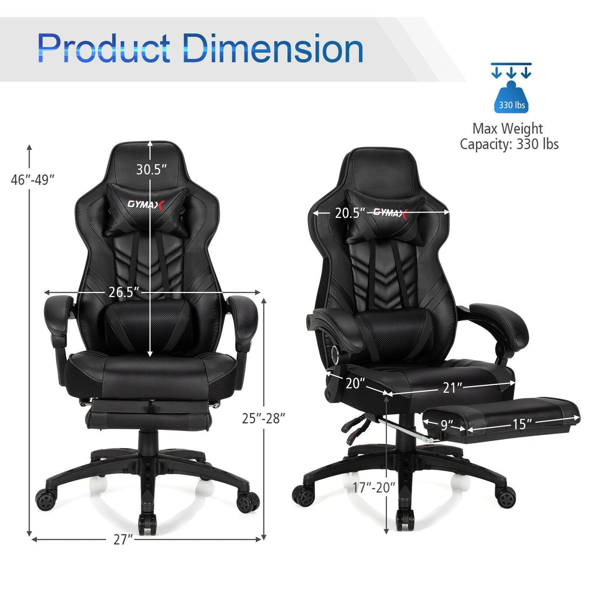 Silla gamer ajustable con reposapiés para oficina en casa - Negro
