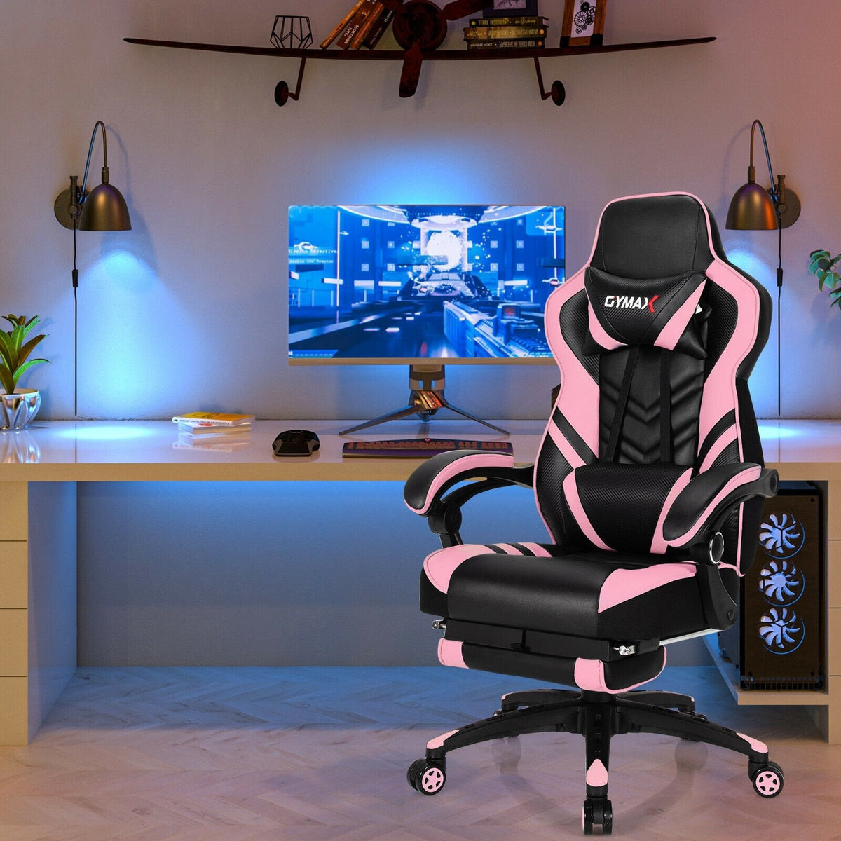 Chaise de bureau gamer réglable avec repose-pieds - Rose