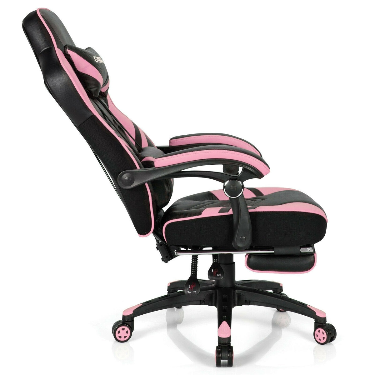 Chaise de bureau gamer réglable avec repose-pieds - Rose