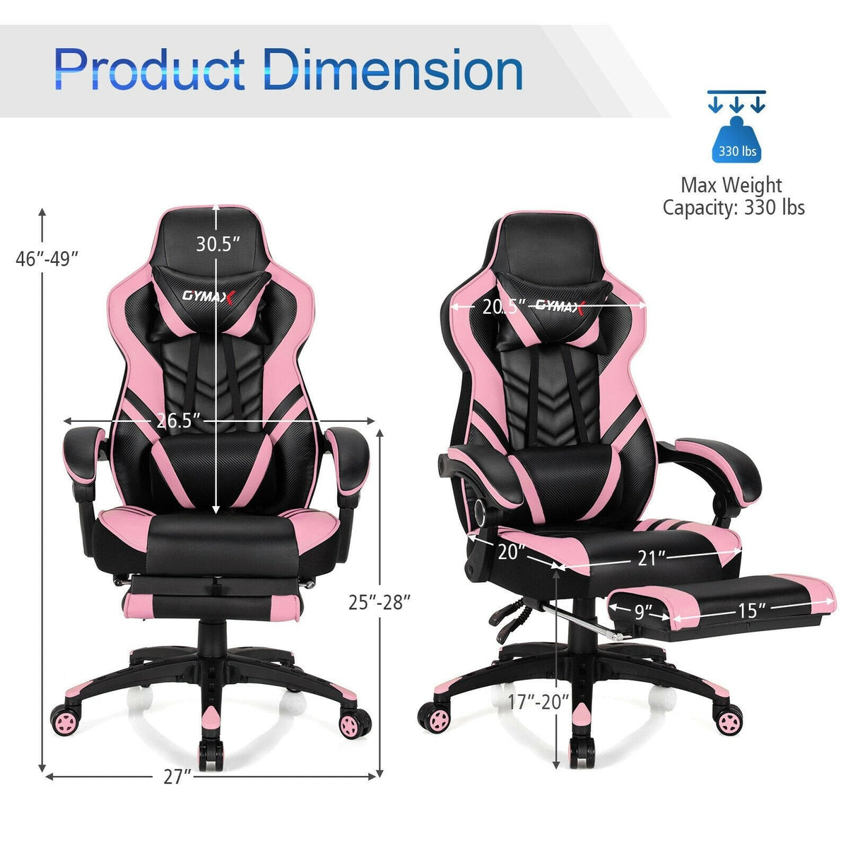 Chaise de bureau gamer réglable avec repose-pieds - Rose