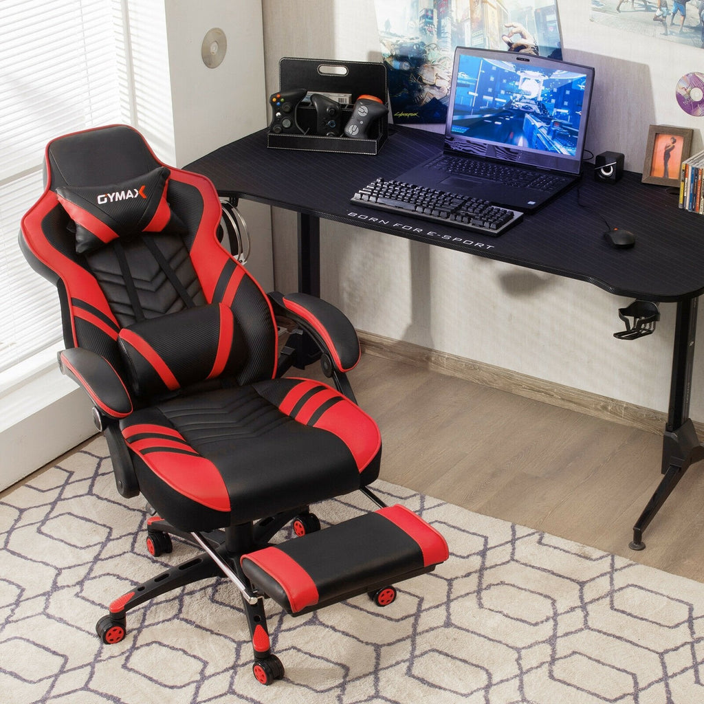 Silla de juego ajustable con reposapiés para oficina en casa - Rojo