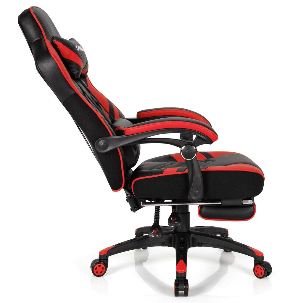 Silla de juego ajustable con reposapiés para oficina en casa - Rojo