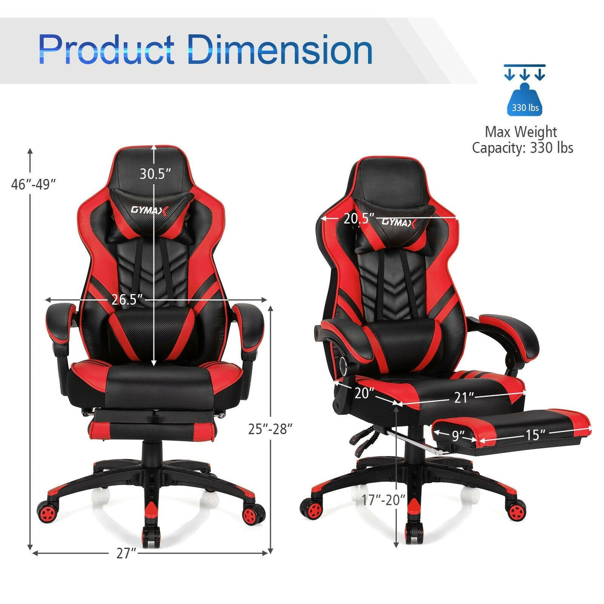Silla de juego ajustable con reposapiés para oficina en casa - Rojo