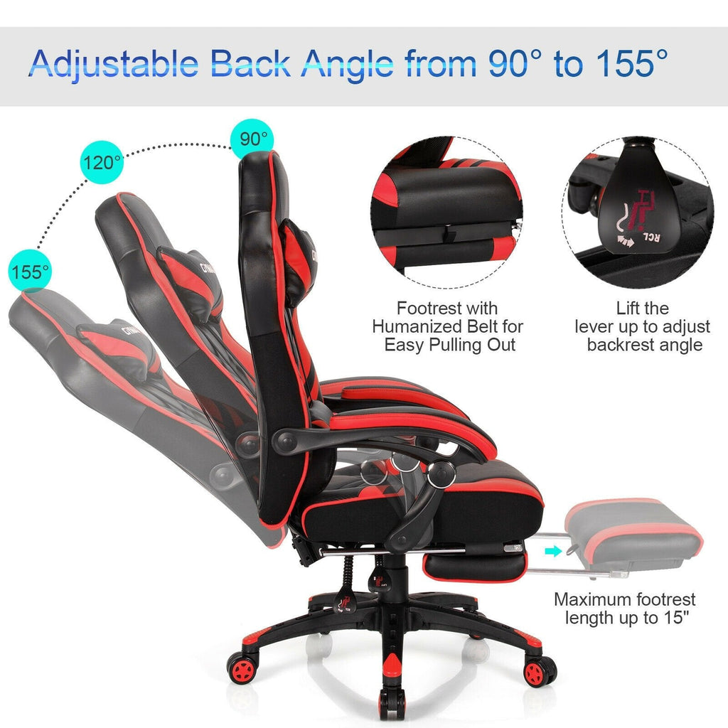 Silla de juego ajustable con reposapiés para oficina en casa - Rojo