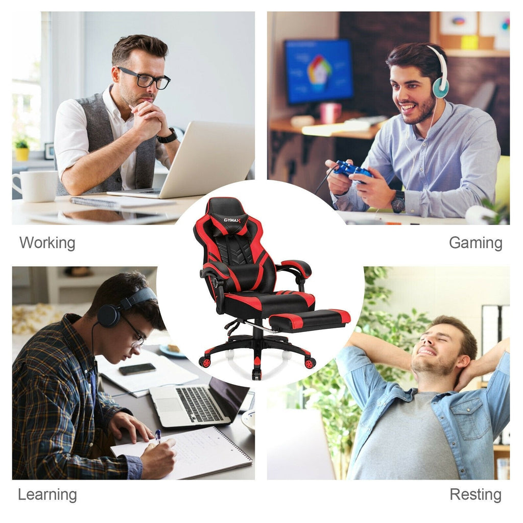 Silla de juego ajustable con reposapiés para oficina en casa - Rojo