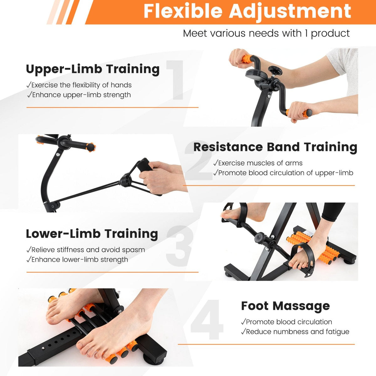 Verstellbares LCD-Heimtrainer-Fahrrad mit Massage – Gelb