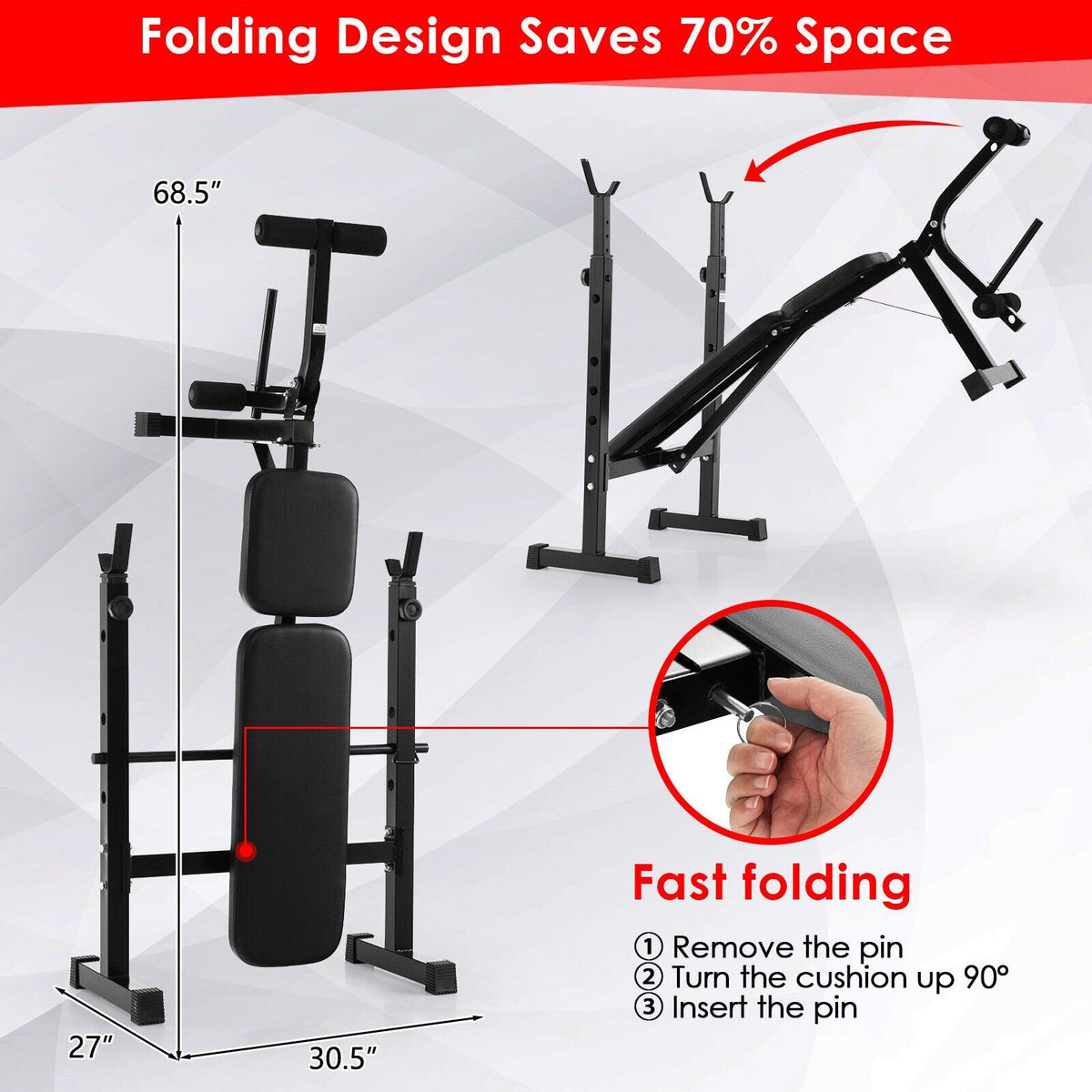 Banc de musculation réglable et rack à haltères avec support de disques
