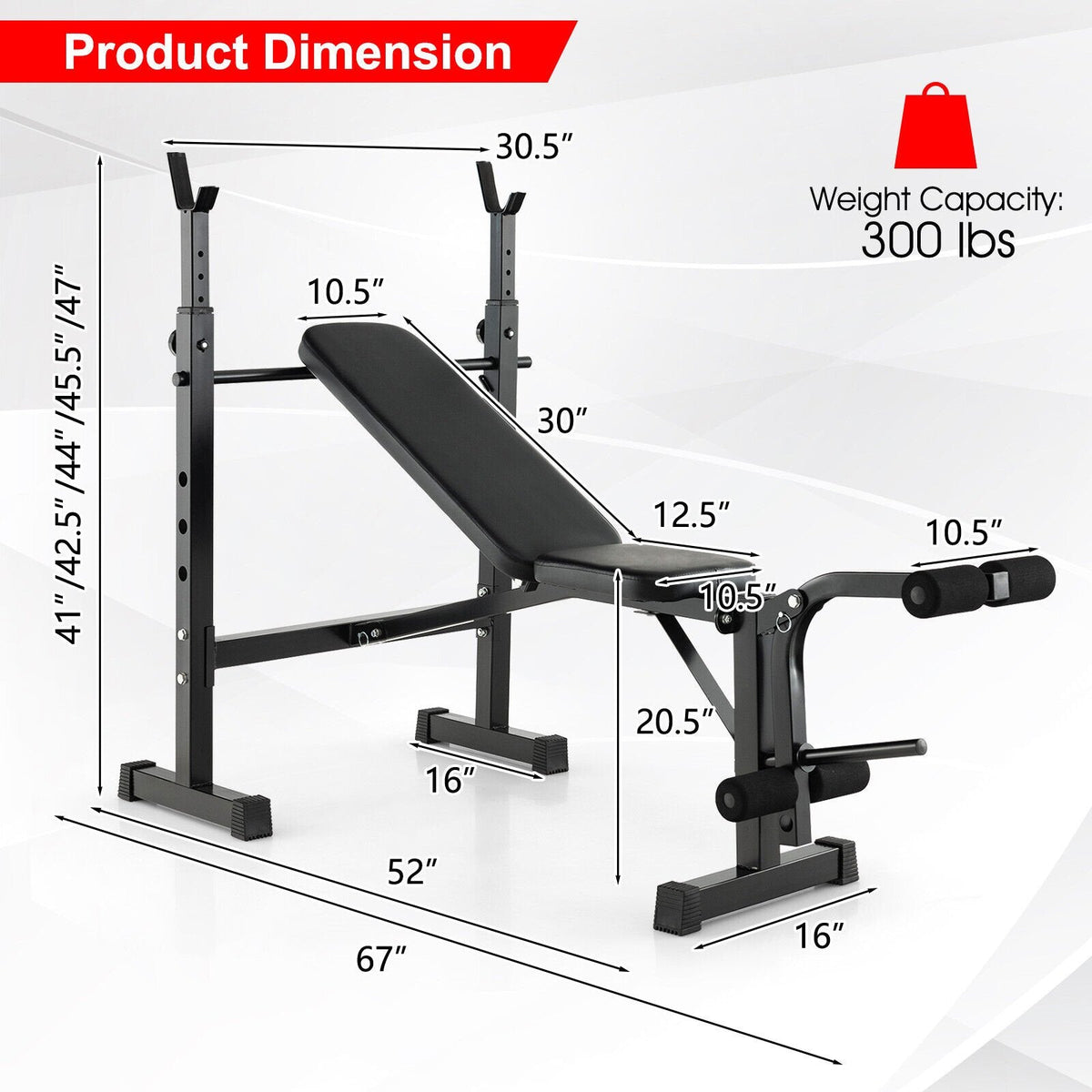 Banc de musculation réglable et rack à haltères avec support de disques