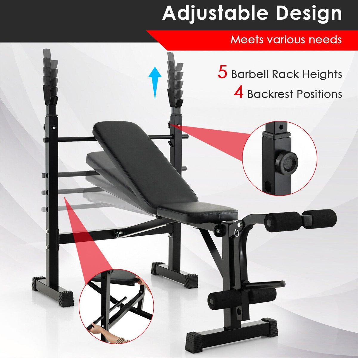 Banc de musculation réglable et rack à haltères avec support de disques