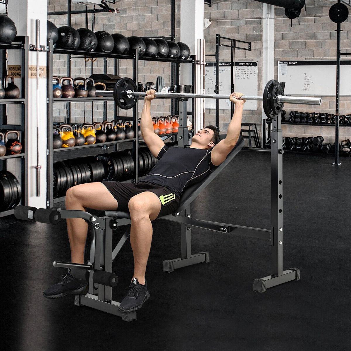 Banc de musculation réglable et rack à haltères avec support de disques