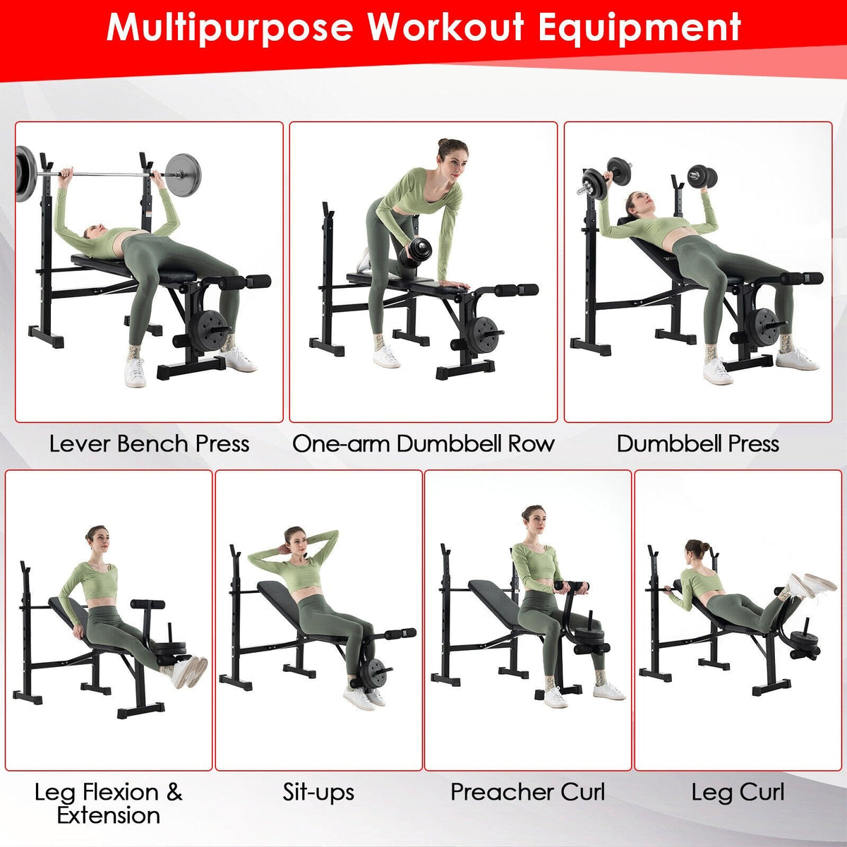 Banc de musculation réglable et rack à haltères avec support de disques