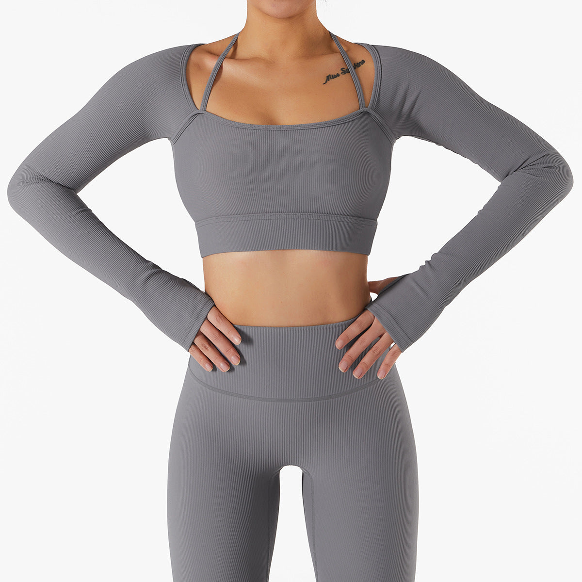 Schnelltrocknendes Langarm-Sporttop für Damen mit Brustpolster – figurbetonte Yoga- und Trainingskleidung