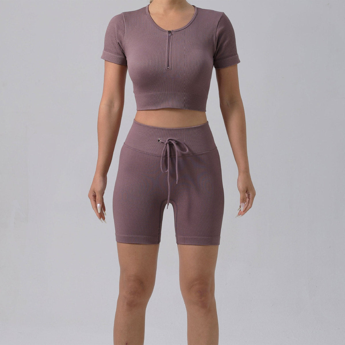 Gepolstertes Lauf-BH- & Yoga-Outfit-Set – Schnelltrocknende gerippte Sportbekleidung für Damen