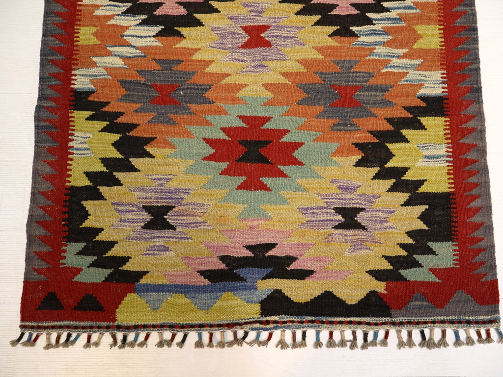 Afghan Maimana Kilim — Apricot & Pastel Starbursts | 3'3" × 5'1"