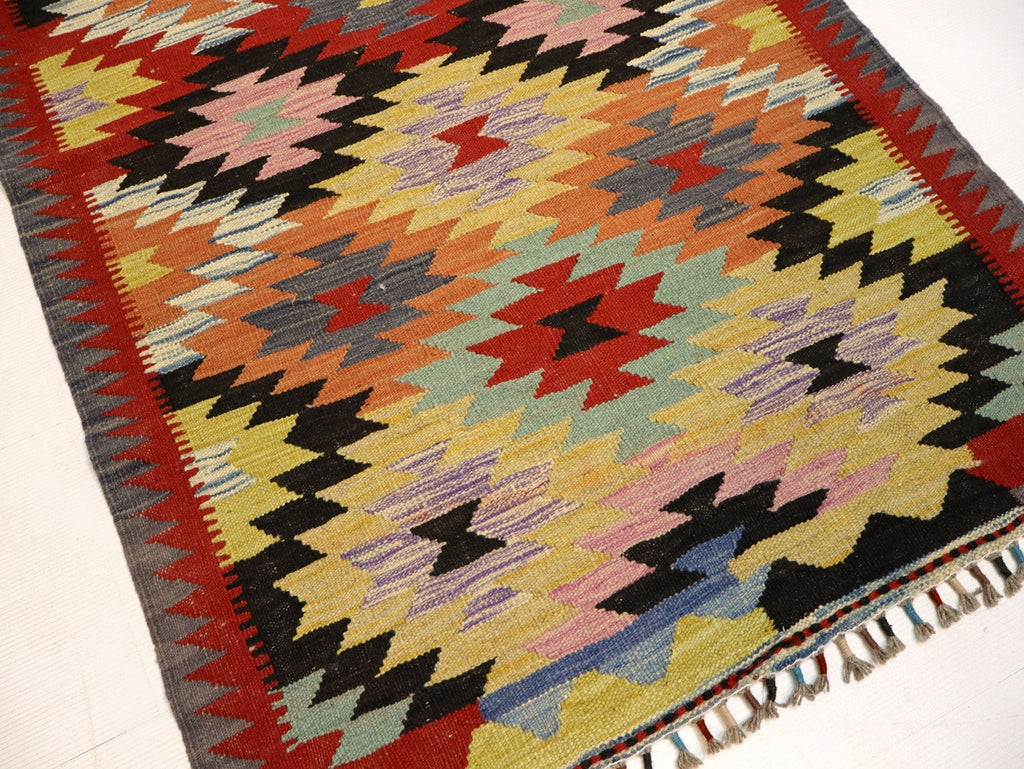 Afghan Maimana Kilim — Apricot & Pastel Starbursts | 3'3" × 5'1"