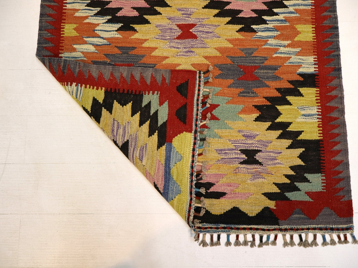 Afghan Maimana Kilim — Apricot & Pastel Starbursts | 3'3" × 5'1"