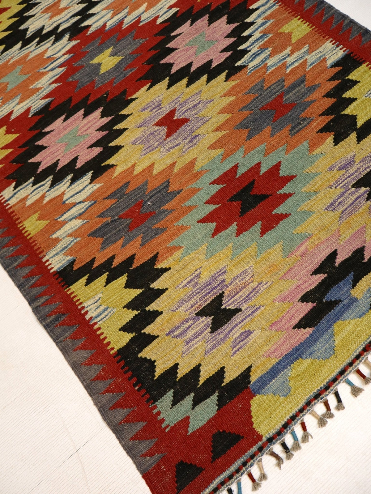 Afghan Maimana Kilim — Apricot & Pastel Starbursts | 3'3" × 5'1"