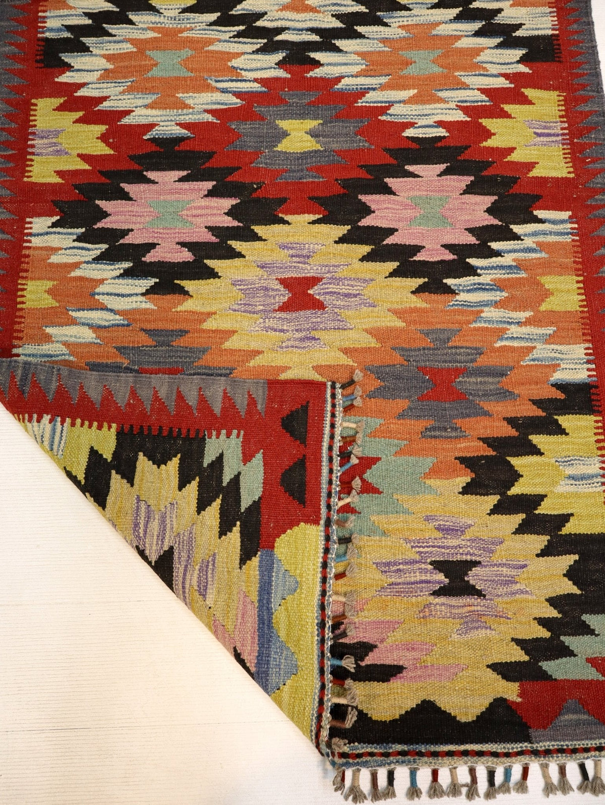 Afghan Maimana Kilim — Apricot & Pastel Starbursts | 3'3" × 5'1"