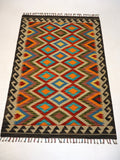 Afghan Maimana Kilim — Turquoise & Amber Diamonds | 3'4" × 5'