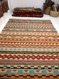 Kilim afgano de Maimana — Rayas ámbar y azul cielo | 6'7" × 9'10"