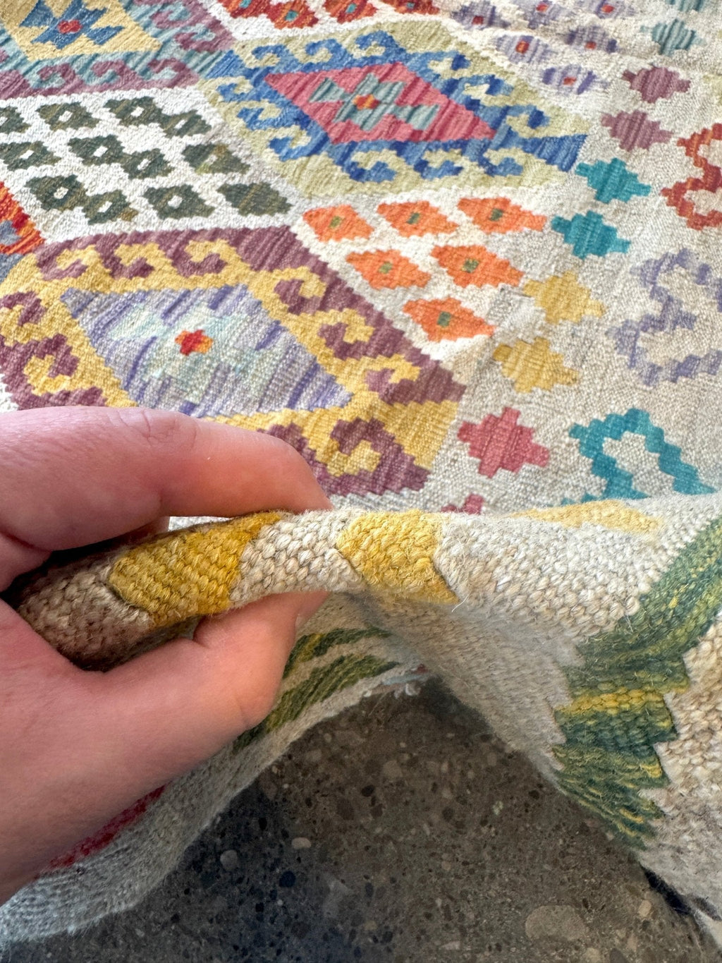 Afghan Maimana Kilim — Pastel Diamonds on Ivory | 7' × 9'11"