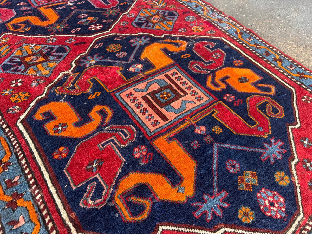 Antiker Karabach-Läufer — Safran- & Rubinrote Wolkenbänder | 3'4" × 9'