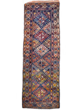Antique Shahsavan Runner — Indigo & Saffron Tribal Geometry | 3'5" × 9'6"
