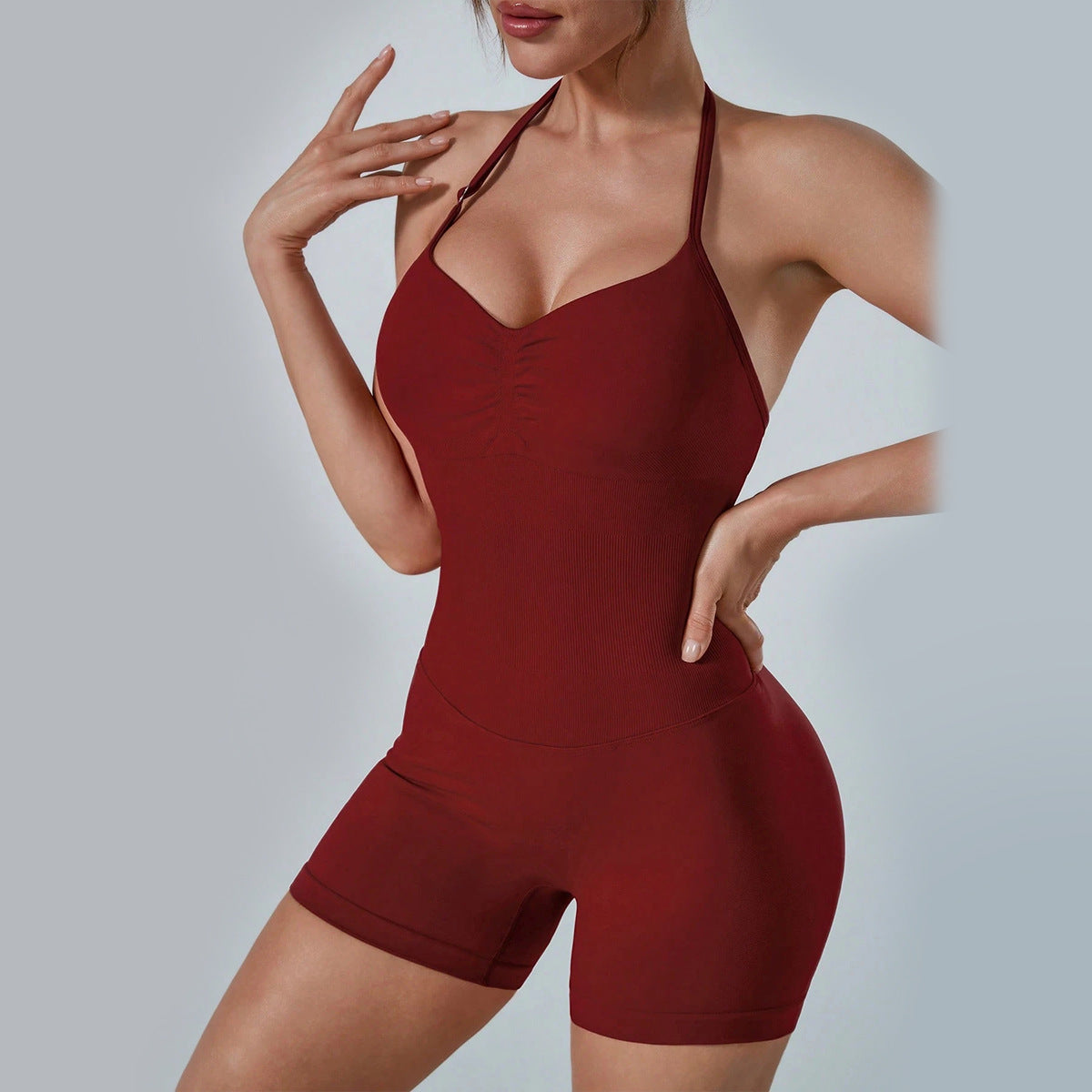 Nahtloser einteiliger Yoga-Jumpsuit für Damen – Schnelltrocknender rückenfreier Fitness-Body