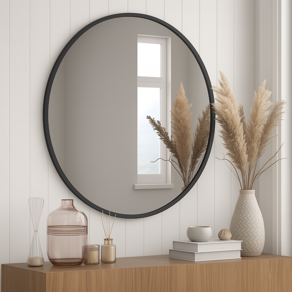Miroir de salle de bain rond Ondelle — Cadre métallique fin, 24″ et 32″